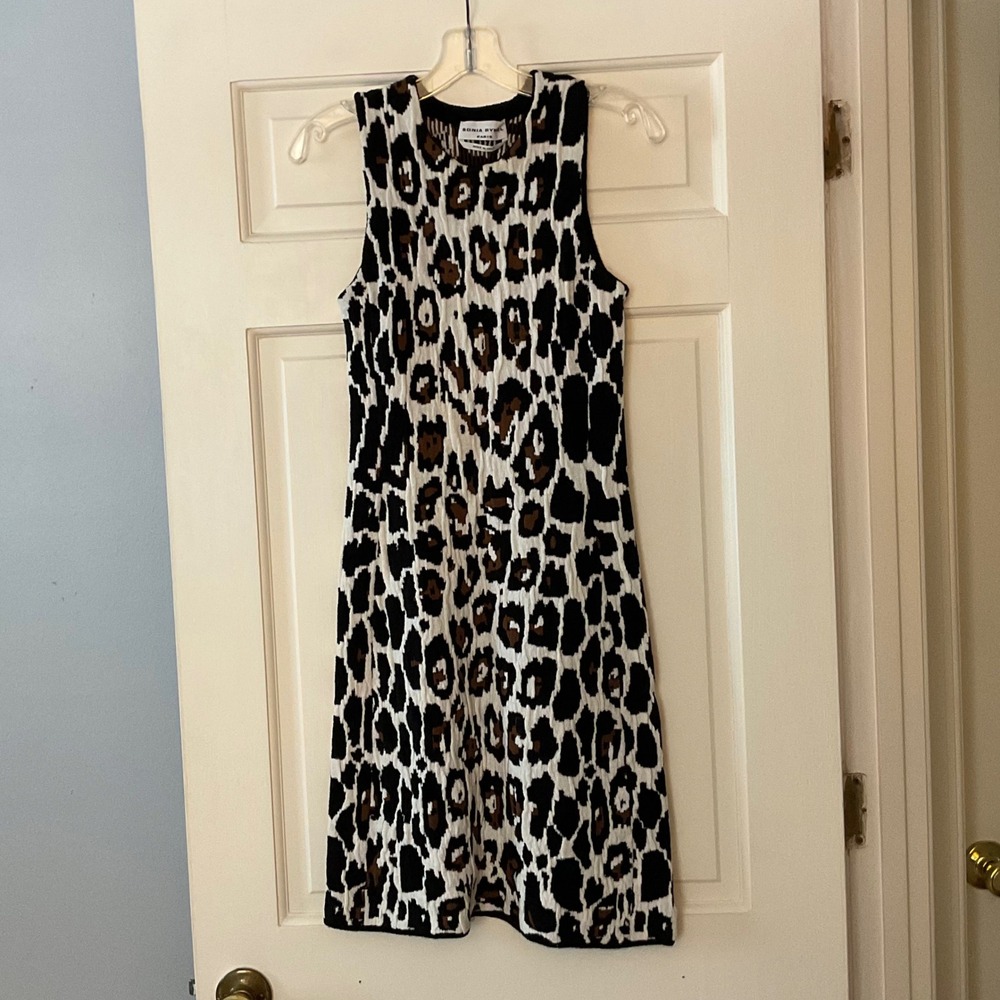 Sonia Rykiel Paris Small Leopard Knit Dress Sleeveless Animal Print Luxury Chic